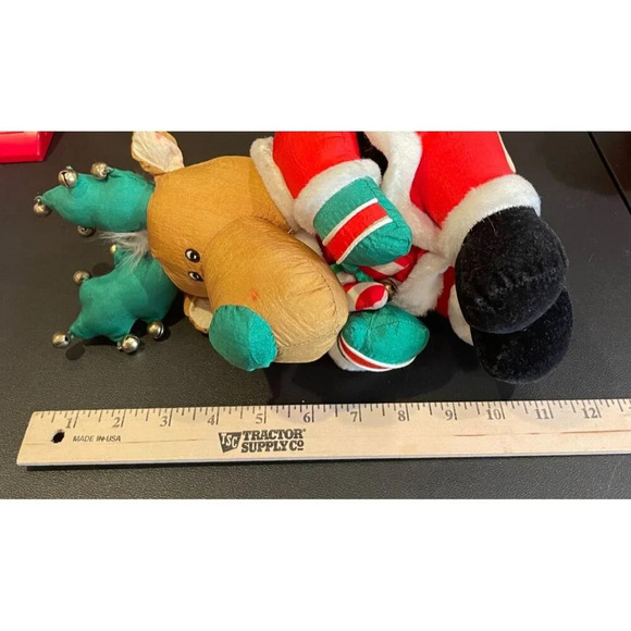 Christmas Santa Reindeer Plush Candy Cane & Bells Nylon‎ Stuffed Animal - Picture 8 of 8